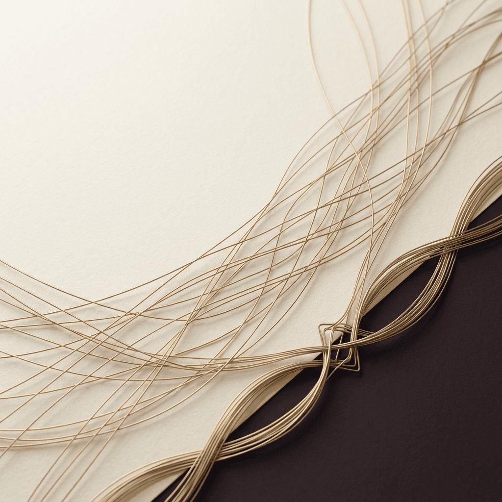 Brass threads woven across cream and oxblood — the system underneath the number